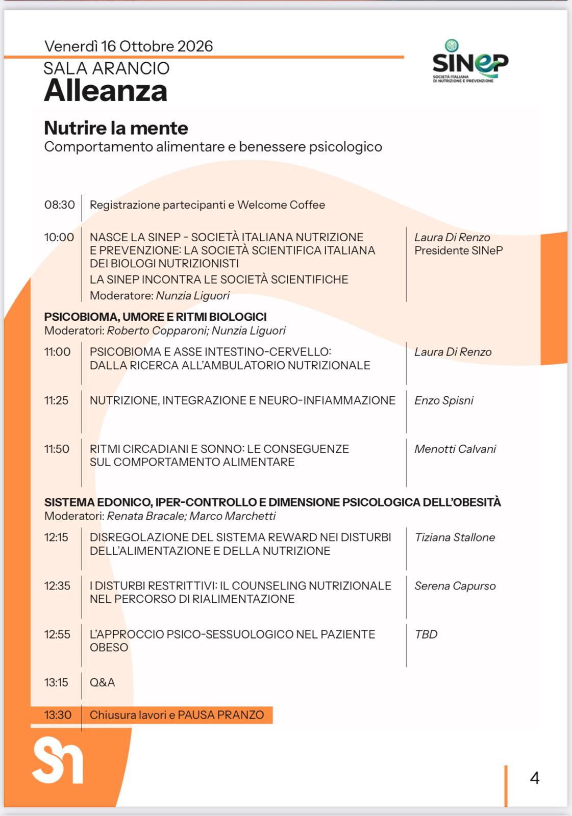 SINeP a Spazio Nutrizione 2026 - Nutrire la Mente
